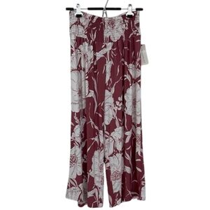 Red and White Urbanology Women's Floral Smocked Wide Leg Culotte Pants
